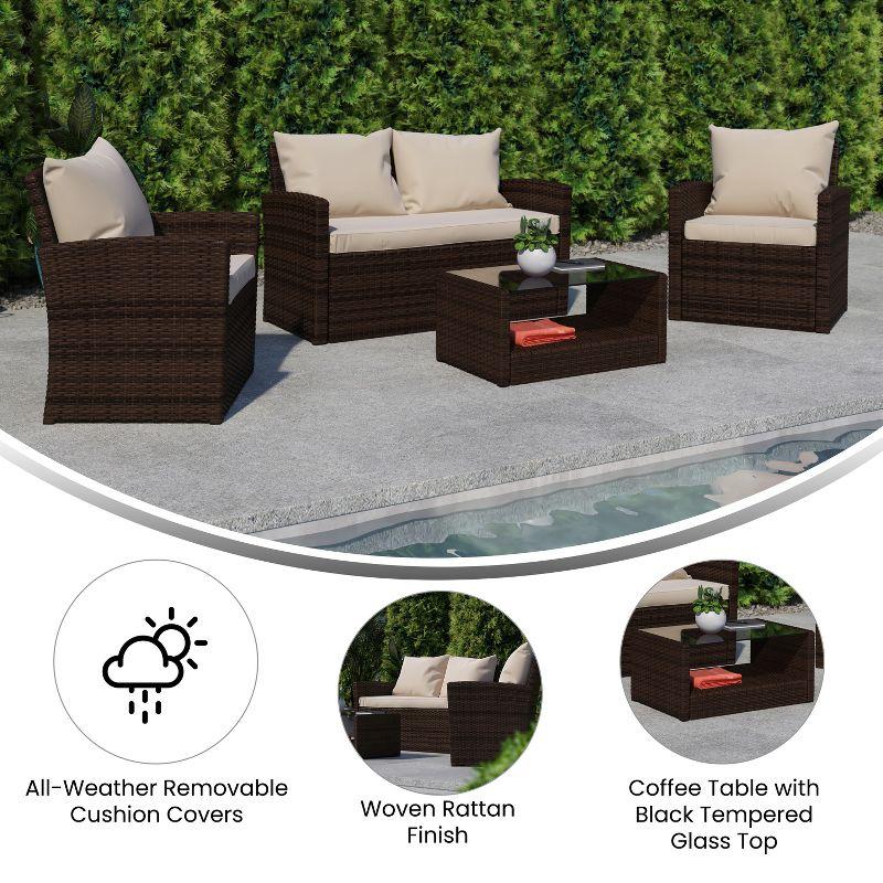 Emma and Oliver 4 Piece Patio Set with Gray Back Pillows & Seat Cushions - Outdoor Seating