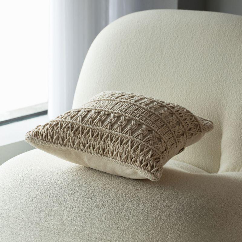 Natural Handwoven Cotton Euro Throw Pillow with Layered Pattern