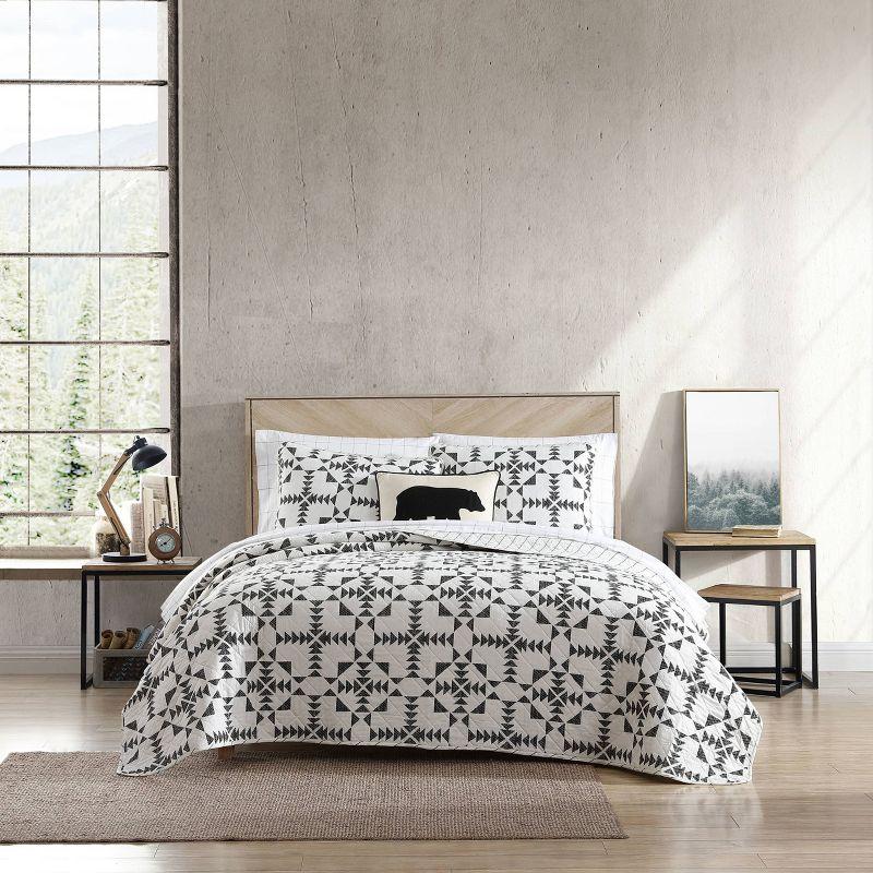 Ivory and Charcoal Cotton Reversible Full Quilt Set