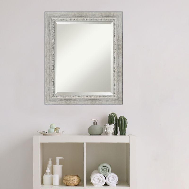 Amanti Art Rustic White Wash Beveled Wood Bathroom Wall Mirror