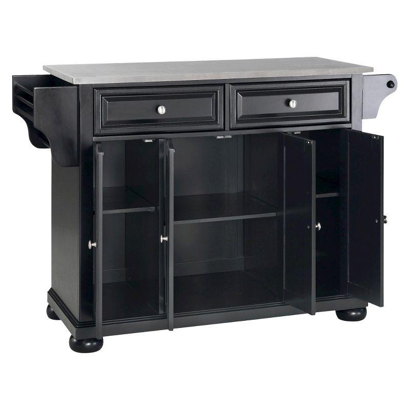 Alexandria Stainless Steel Top Kitchen Island Wood/Black - Crosley: Hardwood Frame, 6 Shelves, 2 Drawers