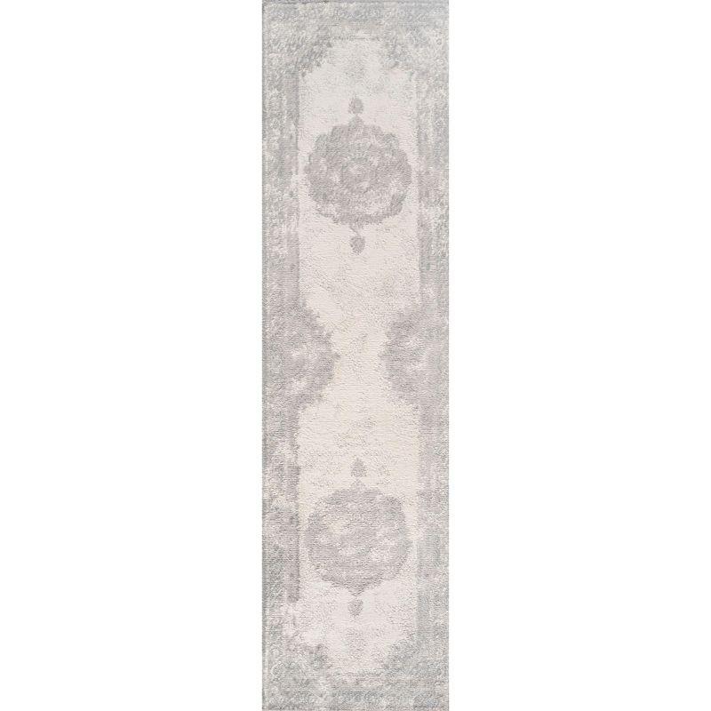 Rosalia 2'x8' Reversible Synthetic Gray/Ivory Medallion Runner Rug