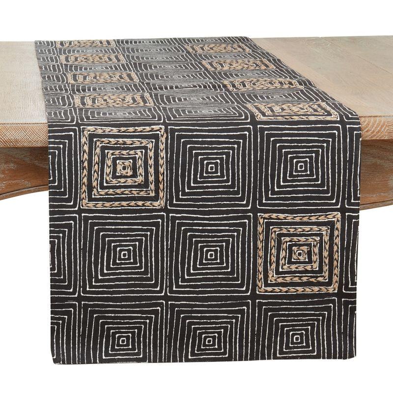 Saro Lifestyle Table Runner with Embroidered Maze Design, 16"x72", Black