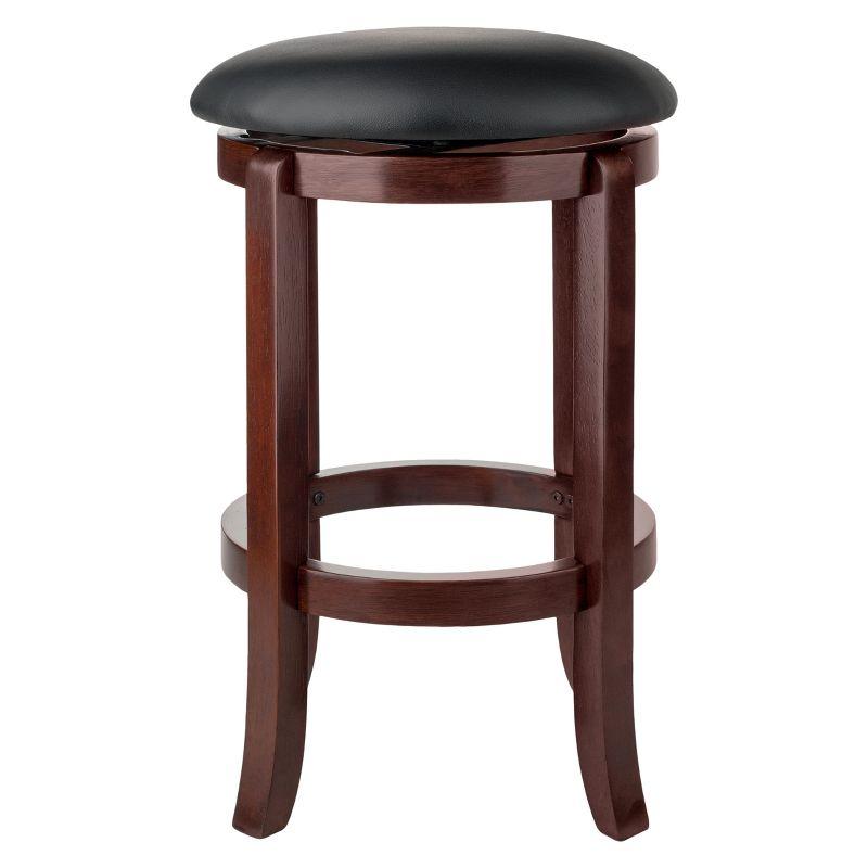 Winsome Walcott 24" Transitional Black Leather and Walnut Wood Swivel Barstool