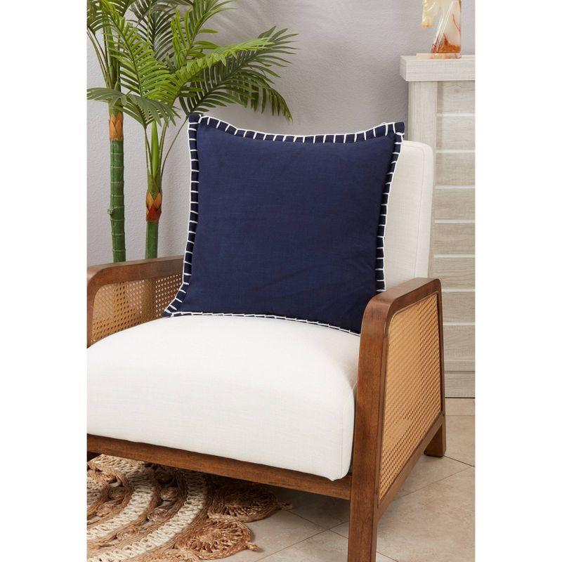 Navy Blue Cotton Chunky Whip Stitch Square Throw Pillow