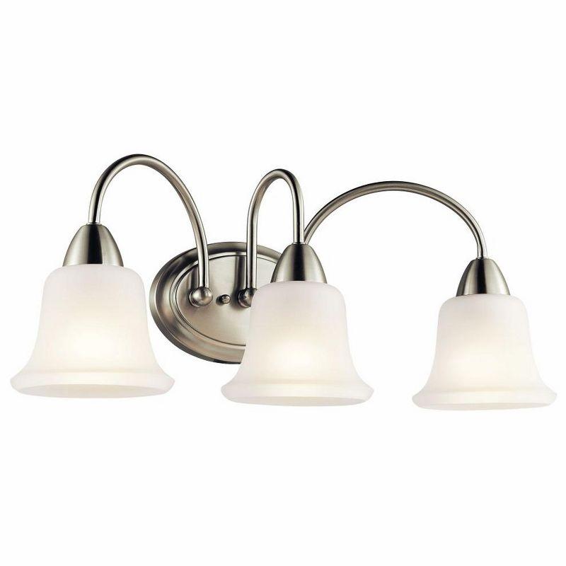 Nicholson 24" Brushed Nickel 3-Light Vanity Light with White Bell Shades