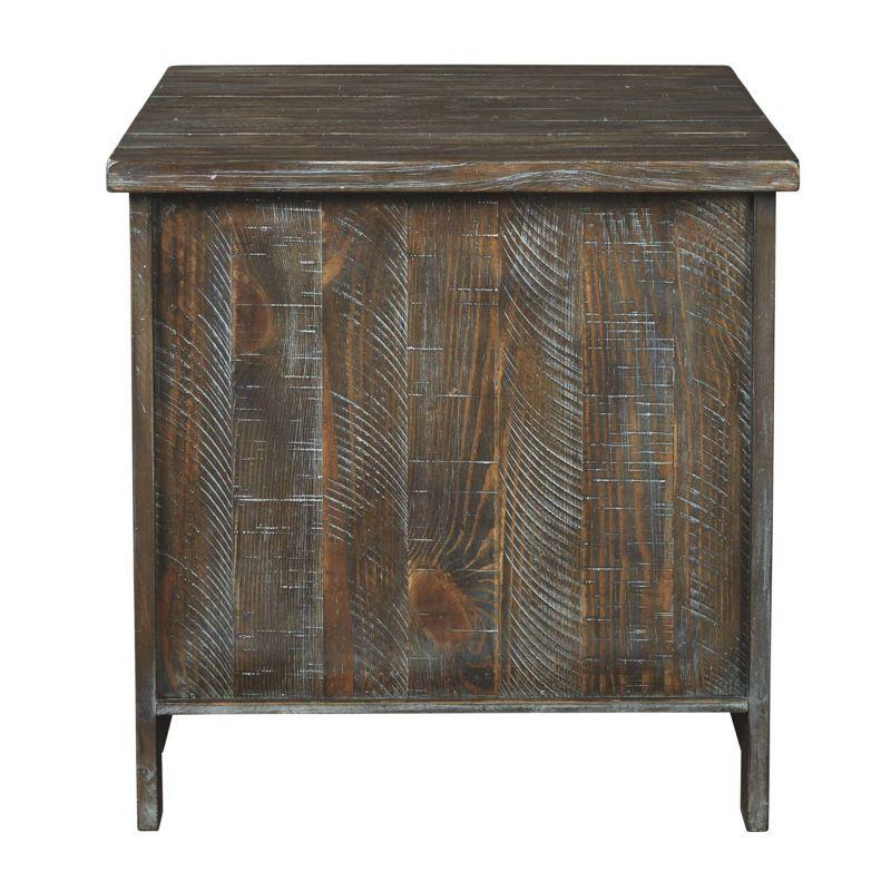 Danell Ridge Rectangular End Table Brown - Signature Design by Ashley: Farmhouse Mesh Cabinet Storage