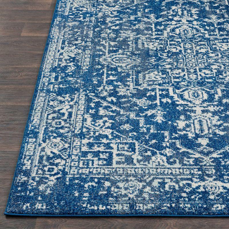 Navy Blue Floral Motif Rectangular Synthetic Area Rug 8' x 10'