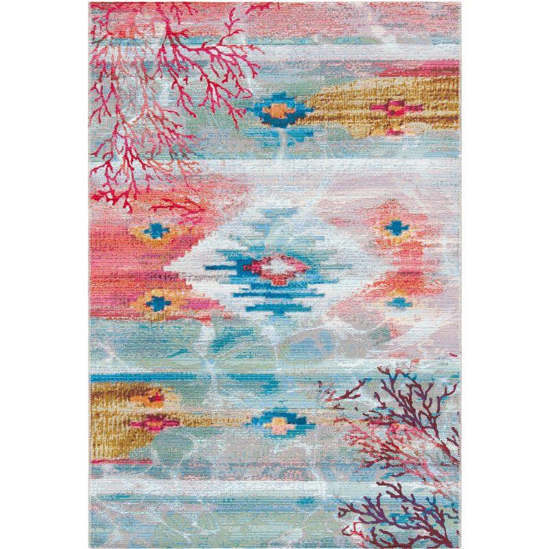 Layla Barbados Light Blue & Pink 8'x10' Synthetic Outdoor Rug