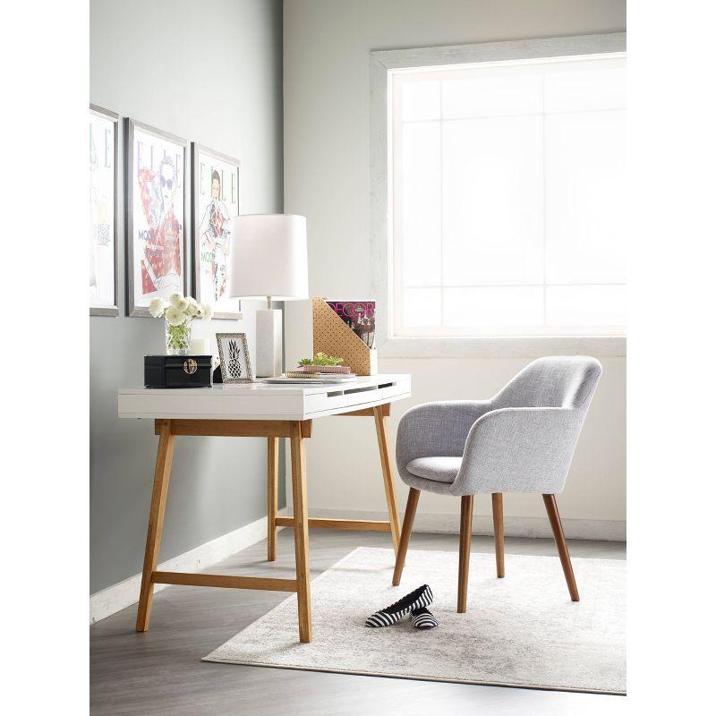 White Mid-Century Modern Writing Desk with Drawers