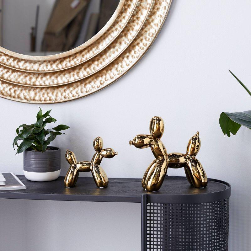 Gold Glossy Finish On Ceramic Balloon Dog Sculptures, Set Of 2: 7", 9"