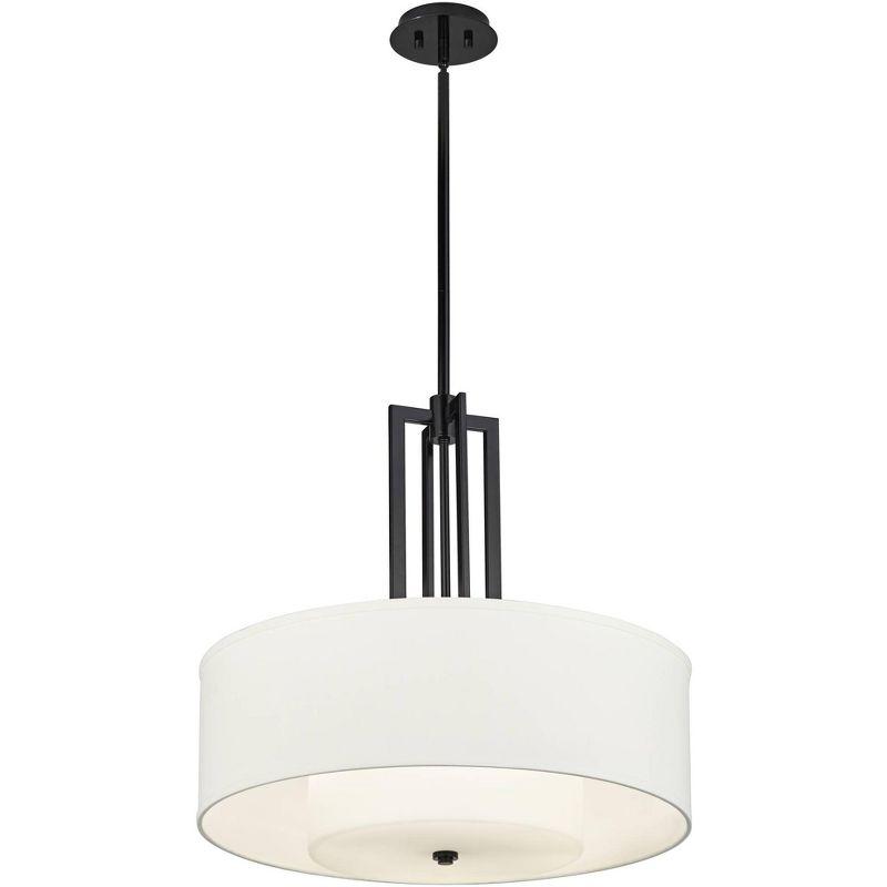 Possini Euro Design Sundry Semi Gloss Black Drum Pendant Chandelier 24" Wide Modern Double Shade 4-Light Fixture for Dining Room Foyer Kitchen Island