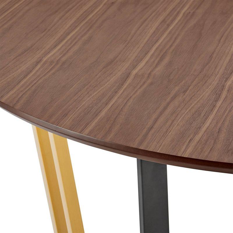 Armen Living 48" Joana Round Stainless Steel and Iron Base with Tabletop Dining Table Gold/Black/Walnut