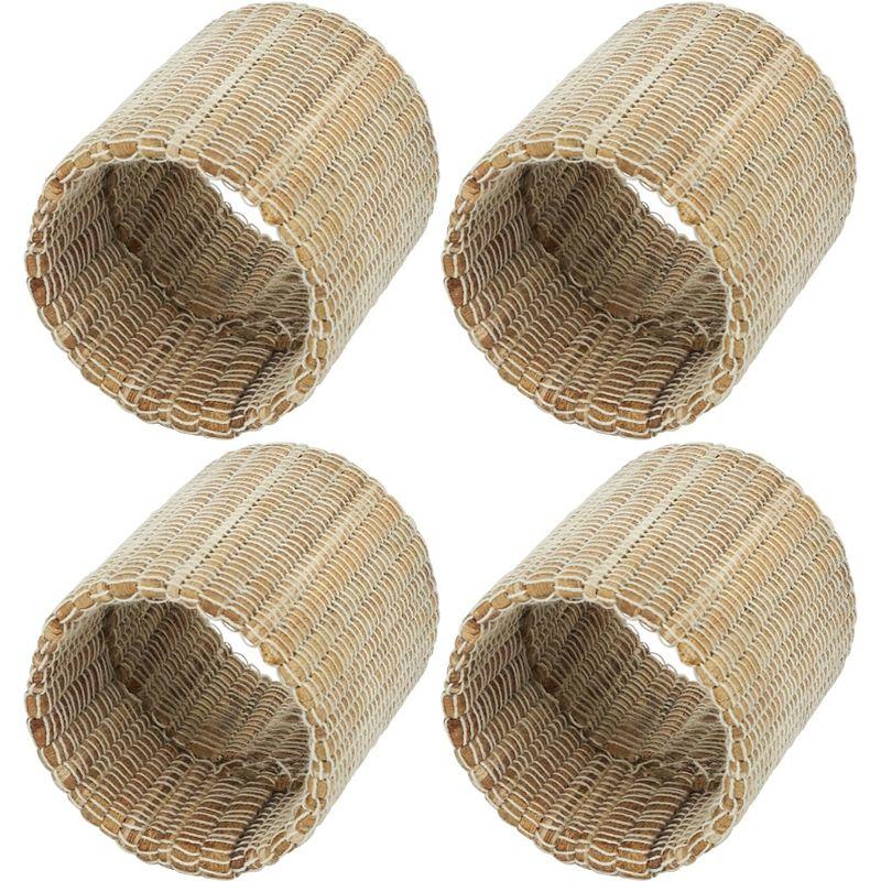 Saro Lifestyle Napkin Rings With Shimmering Woven Nubby Design (Set of 4), Natural, 1.5"