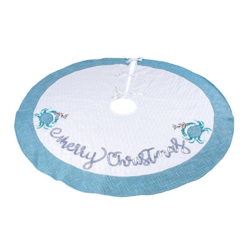 52" White and Blue Embroidered Coastal Tree Skirt