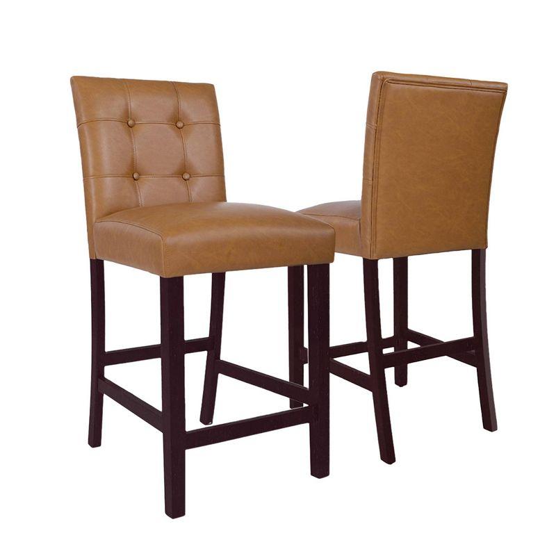 Carmel Faux Leather and Wood Counter Stools, Set of 2