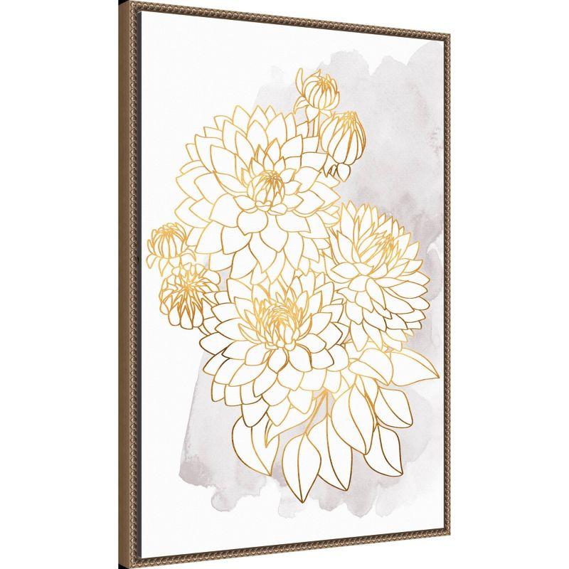 Amanti Art 23"x33" Dahlia Bouquet in Gold and Gray by Rosana Laiz Blursbyai Framed Canvas Wall Art Print Bronze : Vertical Lithograph