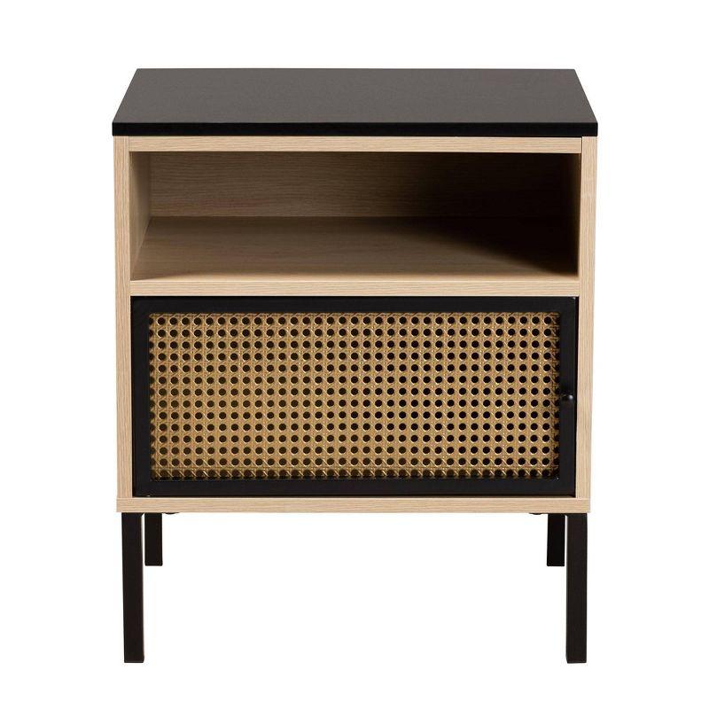 Felton Two Tone Metal and Wood End Table Black/Gold/Light Brown - Baxton Studio: Chic Rectangle Side Table, 30 Day Limited Warranty