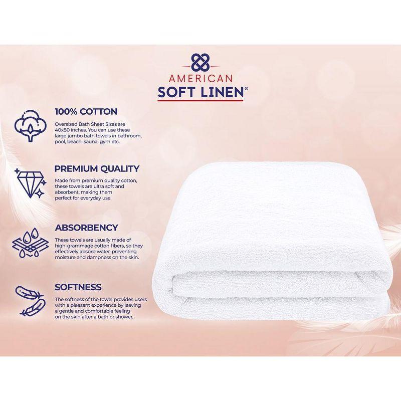 American Soft Linen 100% Cotton Turkish Oversized Bath Towel Sheet, 40x80 inches Extra Large Bath Towel Sheet