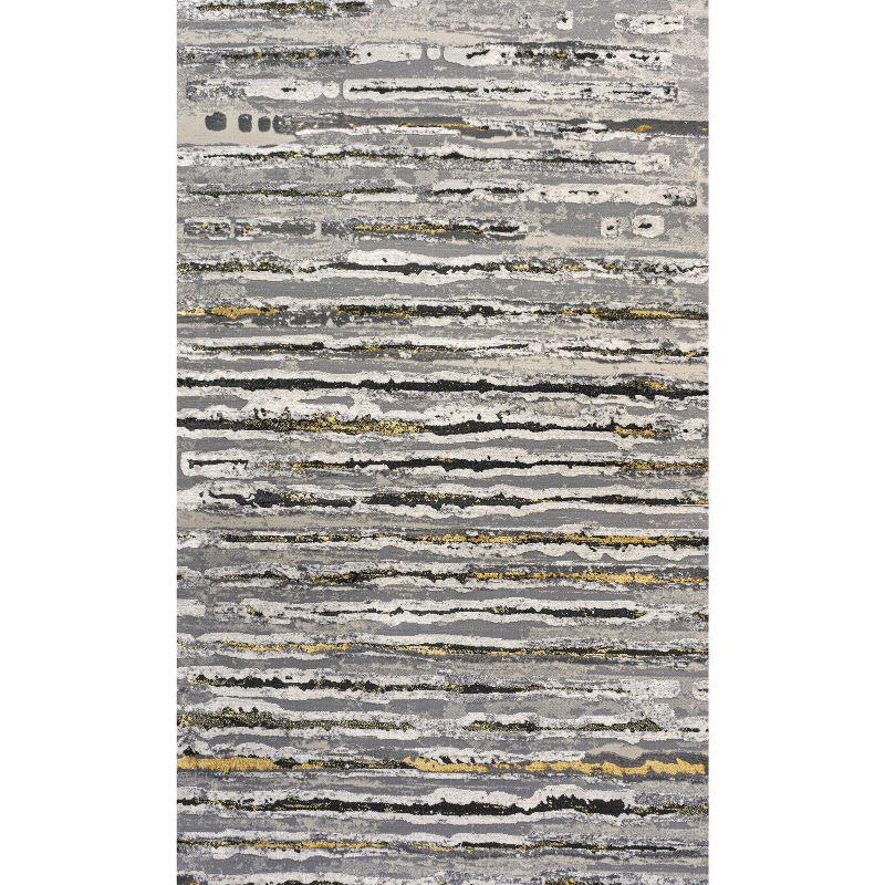 Gray and Black Modern Stripe Synthetic Area Rug