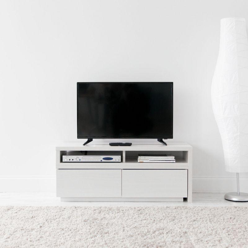 White Adjustable Media Stand with Cabinet and Drawers