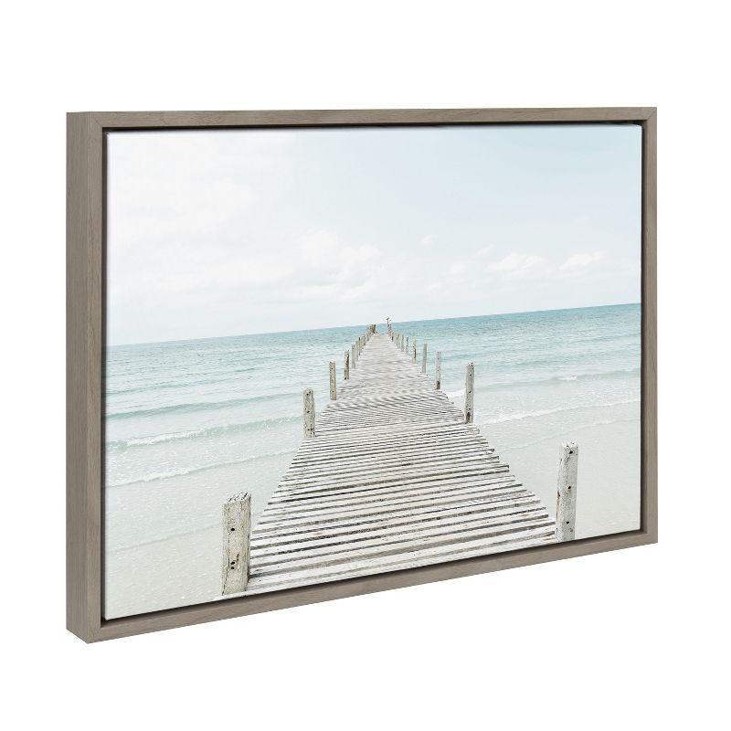 Kate and Laurel Sylvie Wooden Pier on Beach Framed Canvas by Amy Peterson Art Studio, 18x24, Gray