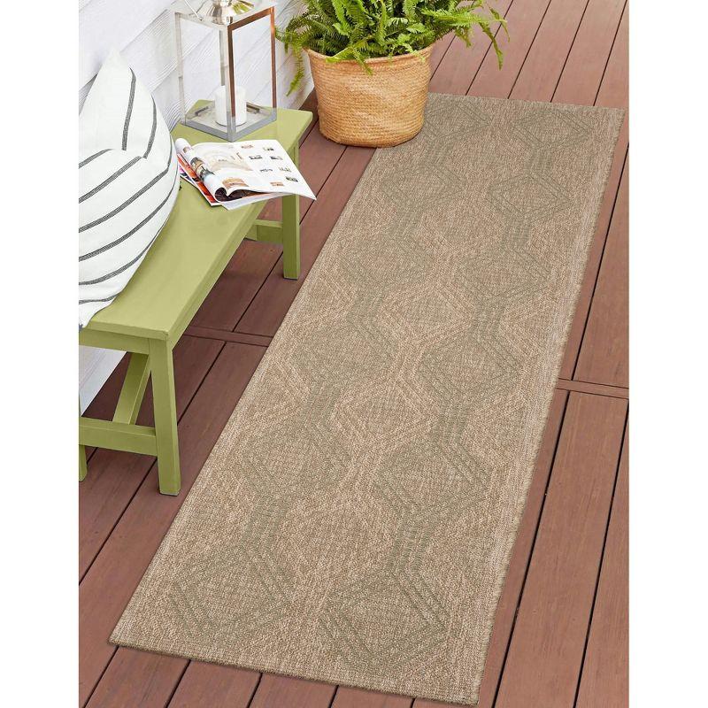 Green Geometric Flat Woven Synthetic Indoor/Outdoor Rug 24" x 5"