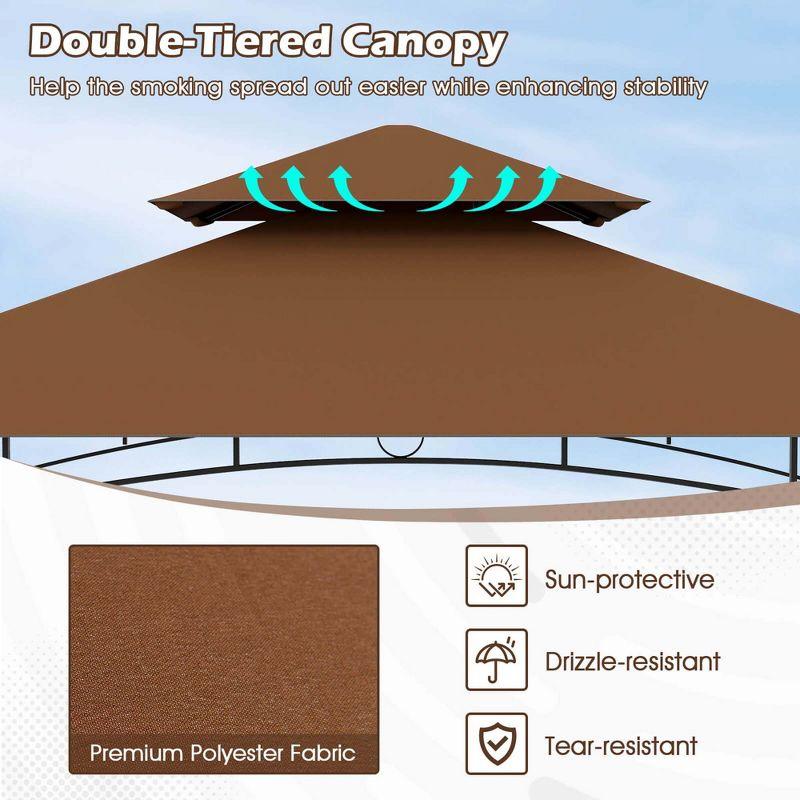 Costway 8' x 5' Grill Gazebo with 2 Shelves 7 Hooks Metal Frame Soft Top Brown