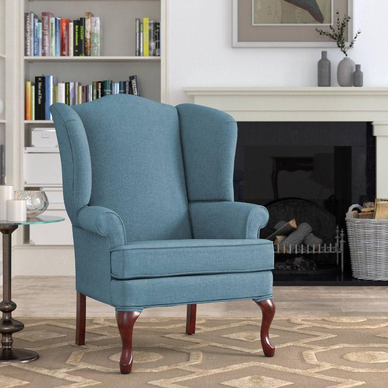 Comfort Pointe Erin Wing Back Accent Chair Blue: Handcrafted, Hardwood Frame, No Assembly Required
