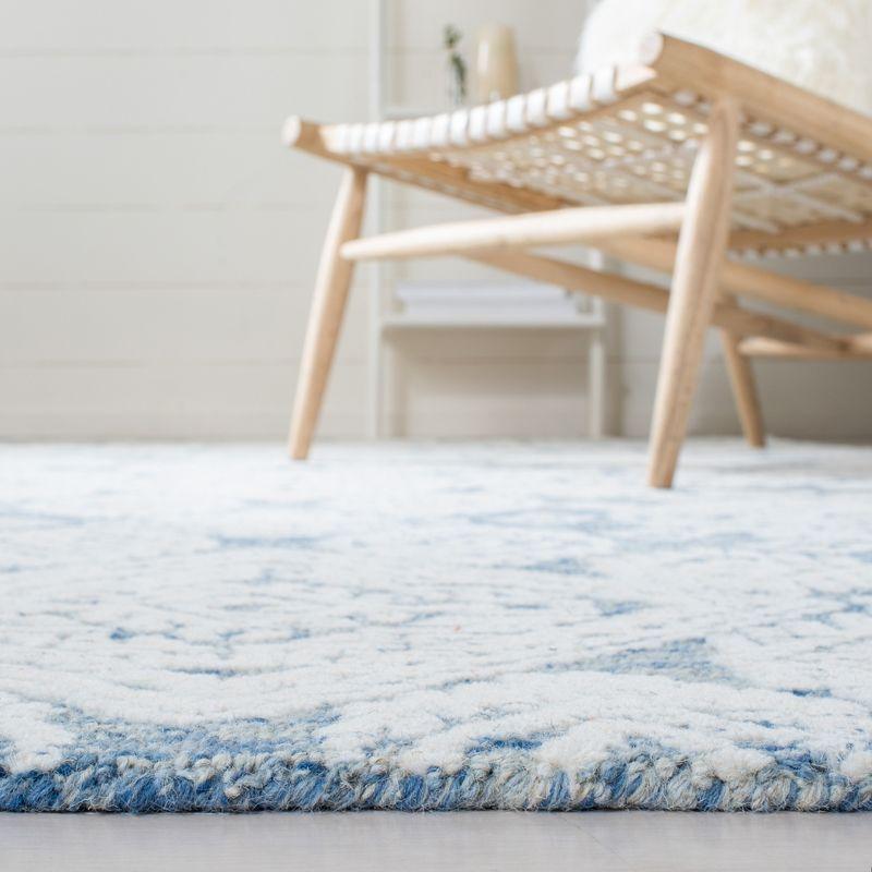 Handmade Blue Wool Square Tufted Area Rug