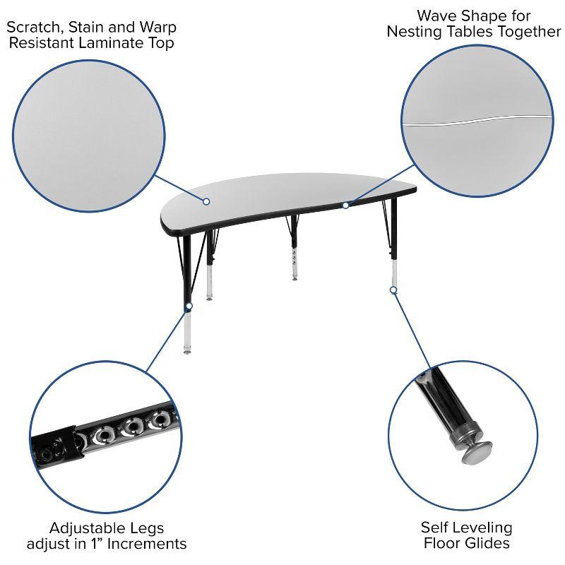 Flash Furniture Goddard Half Circle Wave Collaborative Adjustable Height Activity Table