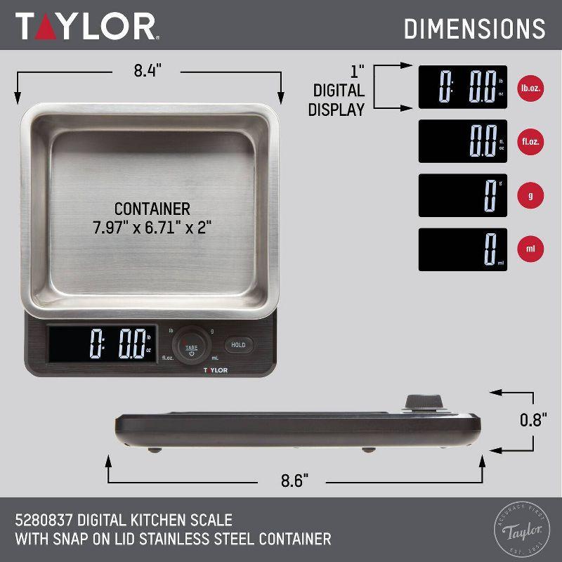 Taylor 22lb Black Stainless Steel Digital Kitchen Scale with Container