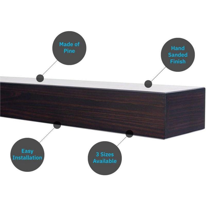 Austin 60" Pine Wood Floating Mantel Shelf in Coffee Bean