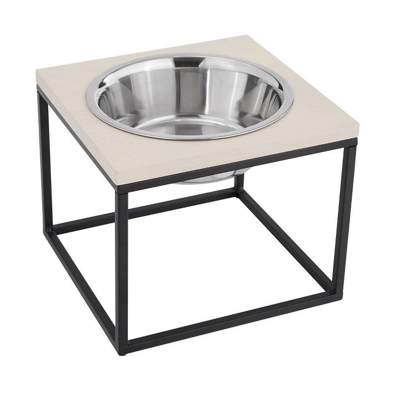 Elevated Dual Stainless Steel Pet Bowls with Wood Frame