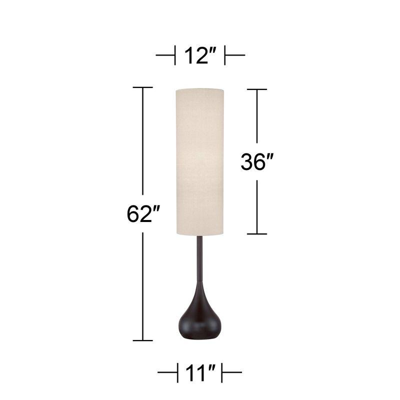 Possini Euro Design Mid Century Modern Floor Lamp 62" Tall Bronze Metal Droplet Off White Cream Cylinder Shade for Living Room Reading