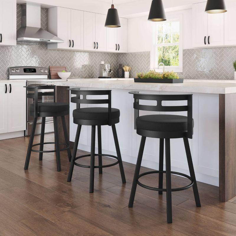 Amisco Render Upholstered Counter Height Barstool Black: Faux Leather, Steel Frame, 26" Seat