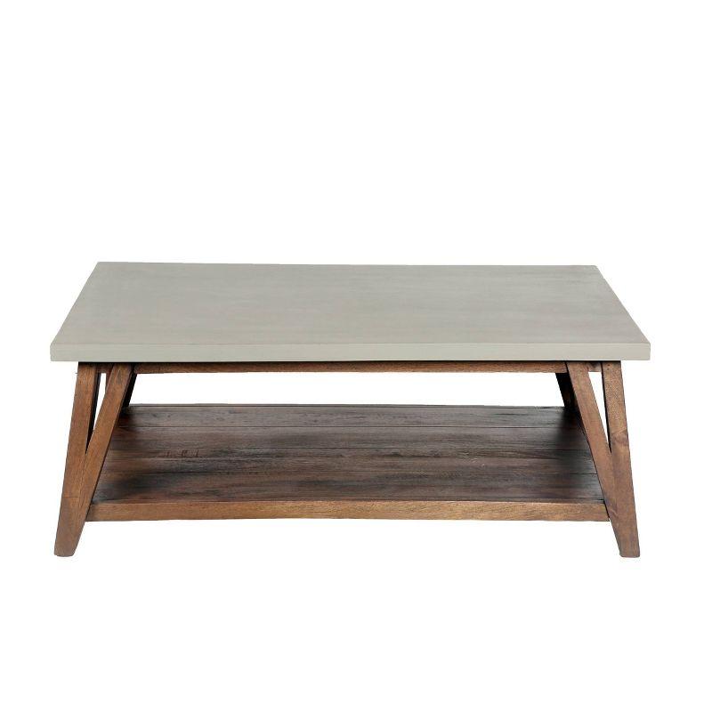 Alaterre Furniture 36" Brookside Coffee Table Concrete Coated Top and Wood Light Gray/Brown: Mid-Century Modern Design, Fixed Shelf