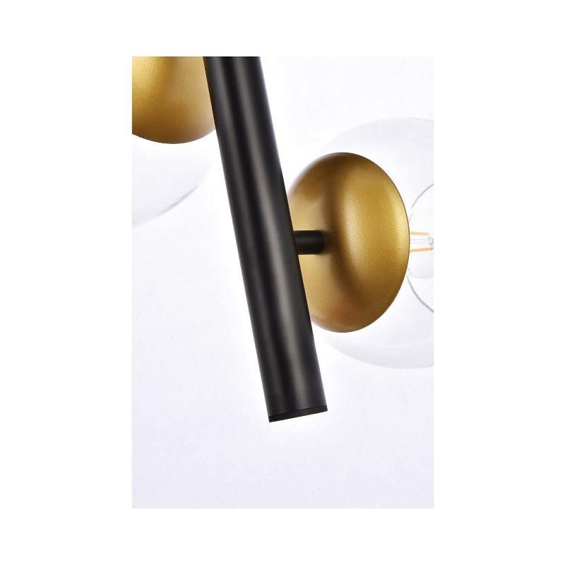 Elegant Lighting Wells 18 inch pendant in black and brass with clear shade