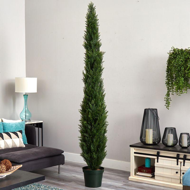 Nearly Natural 8-ft Mini Cedar Pine Tree with 4249 tips in 12-in Pot (Two Tone Green)