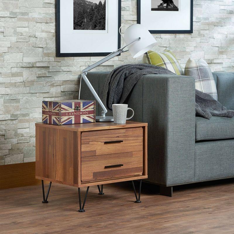 20" Deoss Accent Table Walnut Finish - Acme Furniture: Glass Top, Geometric Base, No Tools Assembly