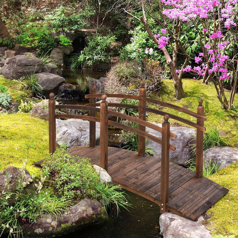 Brown Fir Wood Garden Bridge with Side Railings