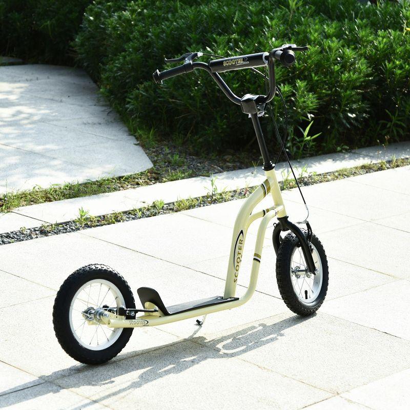 Aosom Youth Scooter Front and Rear Caliper Dual Brakes Inflatable Front Wheel Ride On Toy