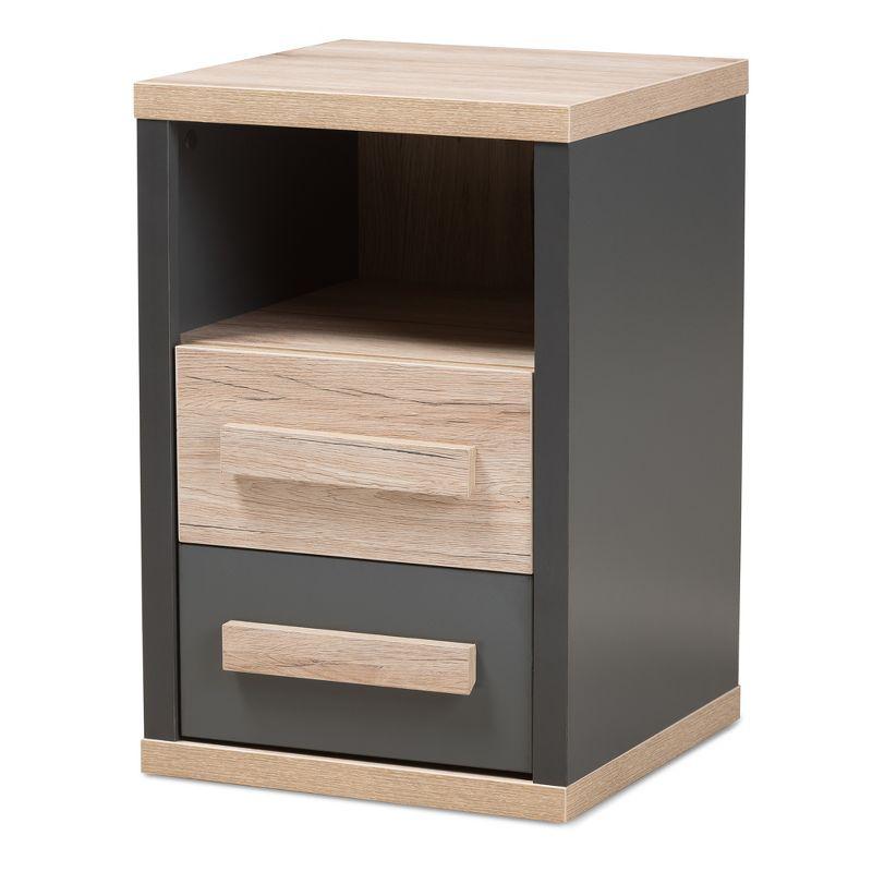 Pandora Modern and Contemporary Two-Tone 2 Drawer Nightstand Dark Gray - Baxton Studio: Bedside Table with Storage, MDF Wood