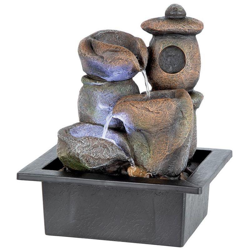 Japanese-Style Stone Pagoda Tabletop Fountain with LED Lights