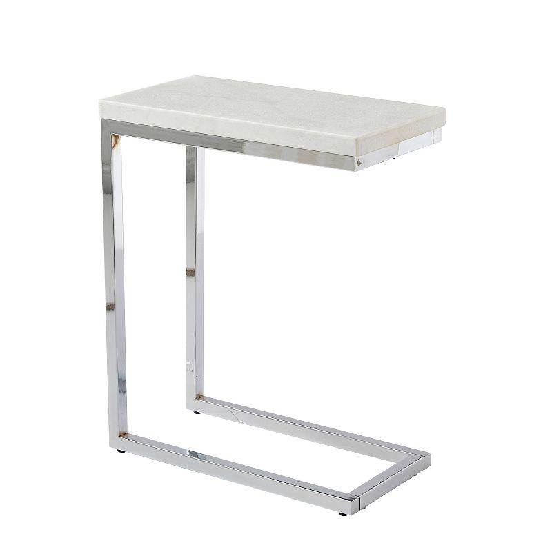 Echo Chairside Table White - Steve Silver Co.: Contemporary Metal Frame, Marble Top, Fixed Shelf, Feet Levelers