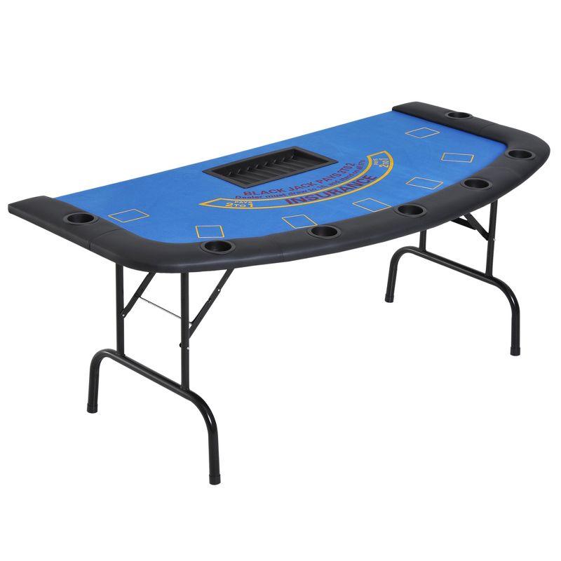 Soozier Soozier Poker Table Foldable, 72" Blackjack Table for 7 Players with Chip & Cup Holder, Blue Felt