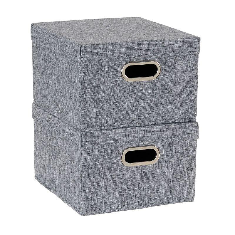 Gray Linen Collapsible Stackable Storage Boxes with Lids, 2 Piece Set