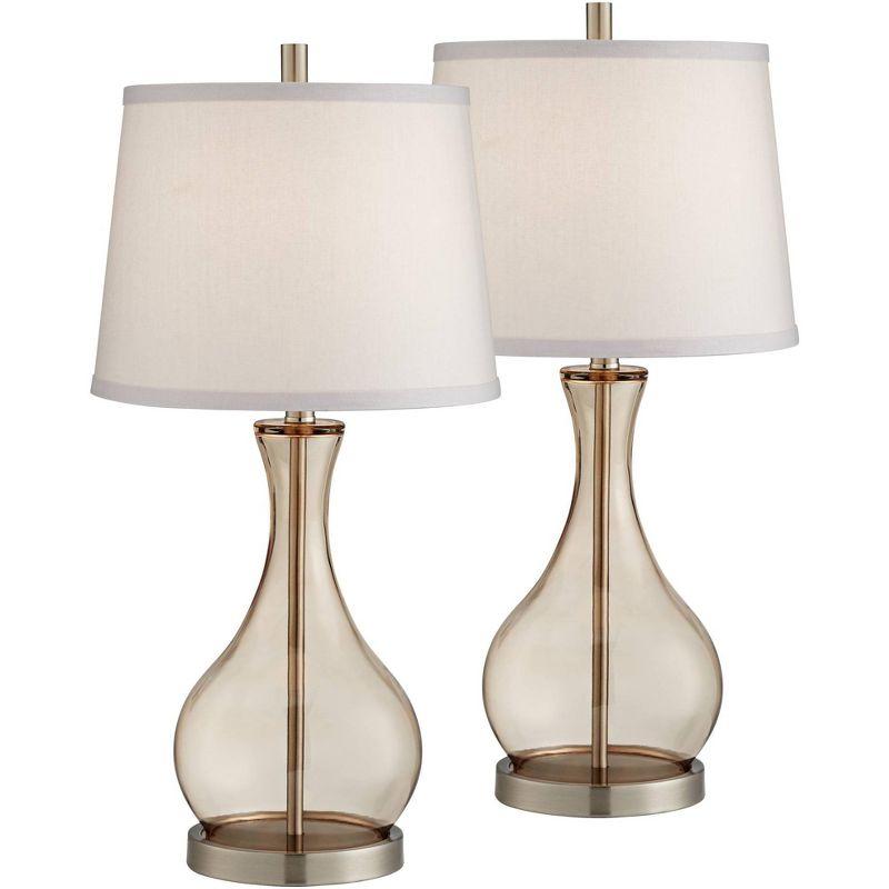 Set of 2 Champagne Glass Table Lamps with White Shades