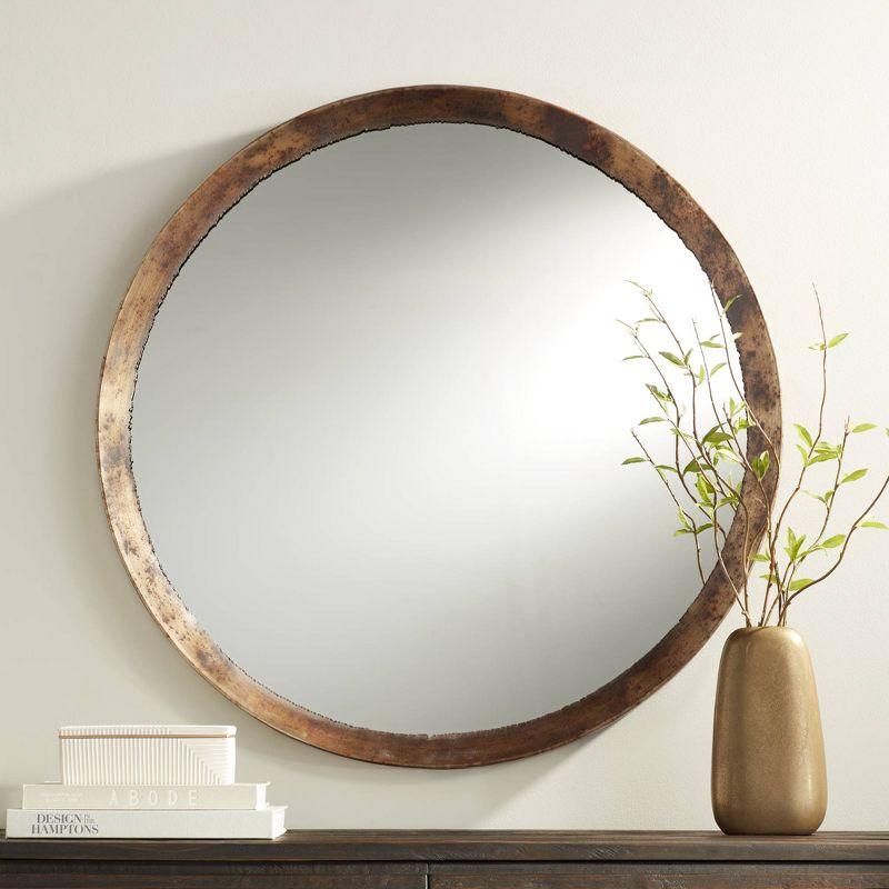 Uttermost Tortin Round Vanity Decorative Wall Mirror Rustic Hammered Jagged Metal Frame 34" Wide for Bathroom Bedroom Living Room Office Home Entryway