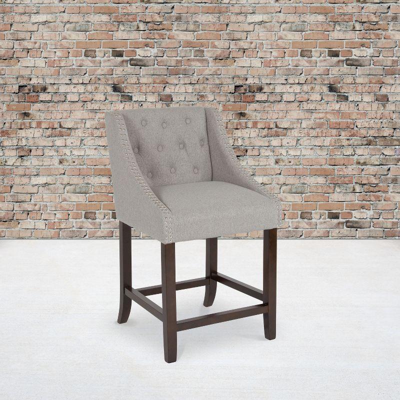 Saddle-Style 32" Gray Leather and Wood Counter Stool